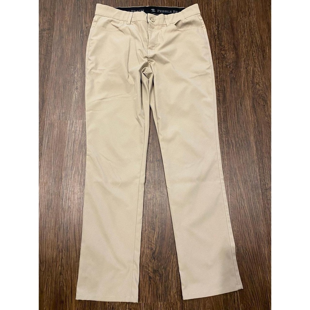 Pebble Beach Mens Pants Straight Leg Khaki Golf Travel 34 x 32 Zip Pocket s19